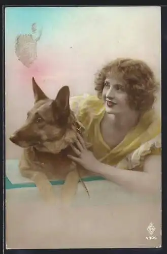 AK Dame mit einem Hund