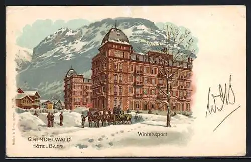 Lithographie Grindelwald, Hotel Bear