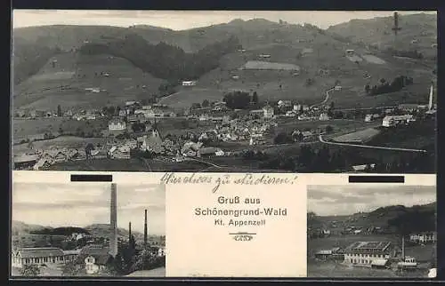 AK Schönengrund-Wald, Fabrik, Teilansicht des Ortes, Blick zum Ort