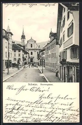 AK Schwyz, Herrengasse mit Blick zur Kirche