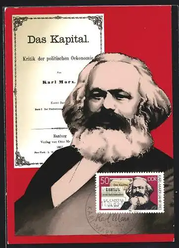 AK Karl-Marx-Jahr 1983, Porträt von Marx mit Das Kapital