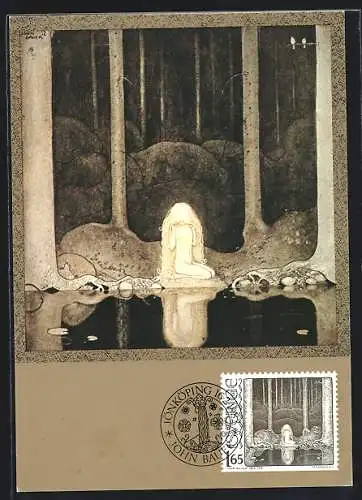 Maximum-AK Die Briefmarke Die Prinzessin am Waldsee in Gedenken an John Bauer