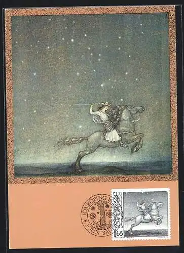 Maximum-AK Die Briefmarke Der Ritter reitet in Gedenken an John Bauer