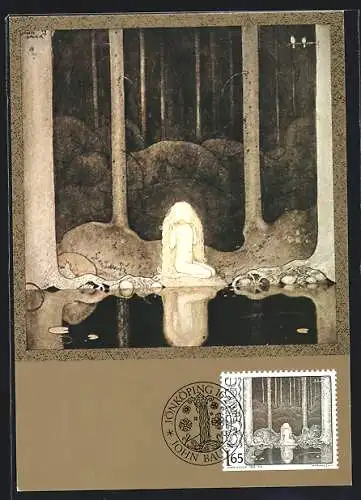 Maximum-AK Die Briefmarke Die Prinzessin am Waldsee in Gedenken an John Bauer