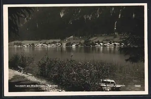 AK Neusach, Panorama vom Weissensee mit Ortschaft