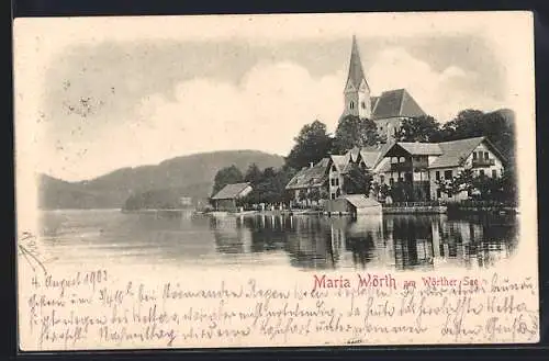 AK Maria Wörth am Wörther See, Ortsansicht mit Kirche