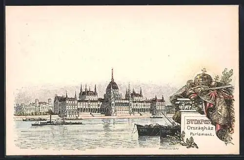 Lithographie Budapest, Parlament, Ganzsache