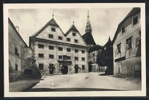 AK Steyr a.d Enns, Grünmarkt mit Passant