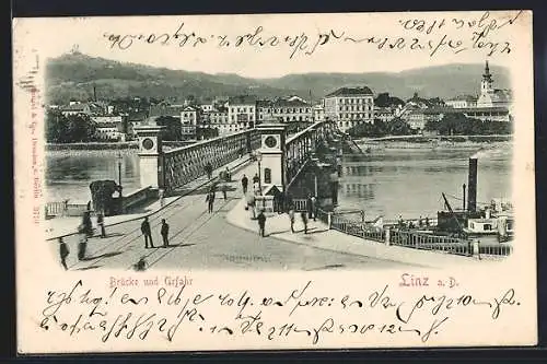 AK Linz a.D., Brücke mit Blick auf Urfahr