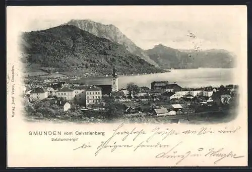 AK Gmunden, Salzkammergut, Teilansicht vom Calvarienberg