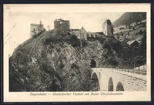 AK Obervellach, Gratschacher Viadukt der Tauerbahn mit Ruine Oberfalkenstein