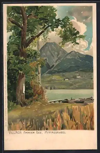 Lithographie Villach, Faaker See mit Mittagskogel
