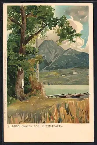 Lithographie Villach, Faaker See mit Mittagskogel