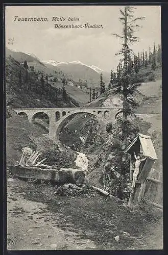 AK Mallnitz, Motiv beim Dössenbach-Viaduct der Tauernbahn, Flurkreuz