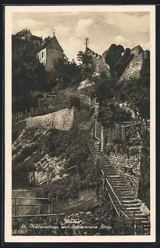 AK Baden, St. Nikolausstiege und Schlossruine Stein