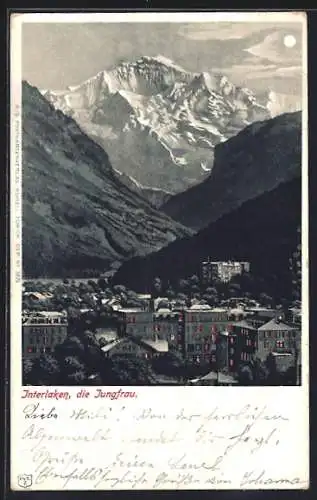 AK Interlaken, Ortsansicht mit der Jungfrau