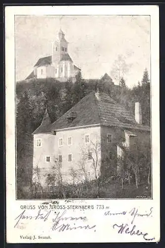 AK Gross-Sternberg, Haus am Fusse der Kirche