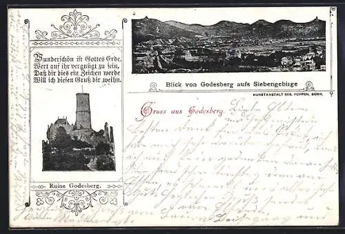 AK Godesberg, Blick aufs Siebengebirge, Ruine Godesberg