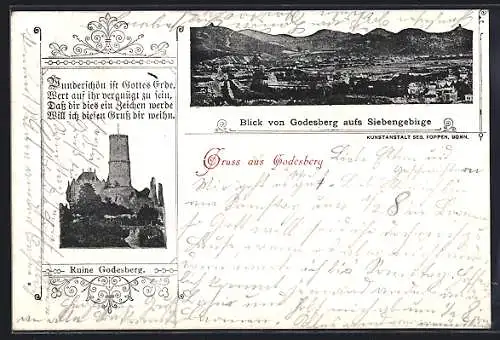 AK Godesberg, Blick aufs Siebengebirge, Ruine Godesberg