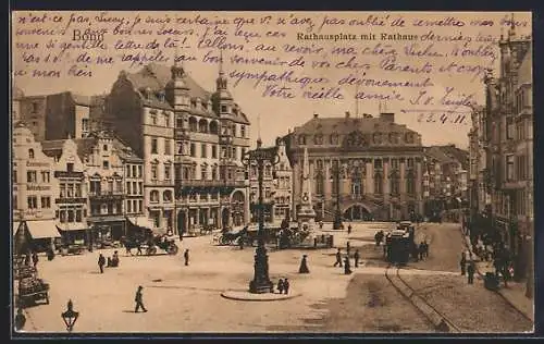 AK Bonn, Rathausplatz mit Rathaus