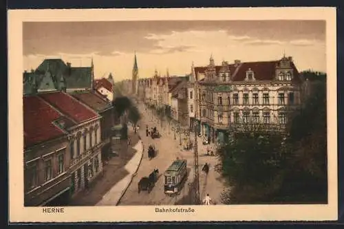 AK Herne, Bahnhofstrasse mit Strassenbahn