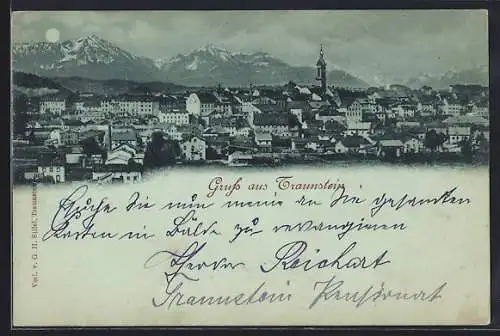 Mondschein-AK Traunstein, Teilansicht