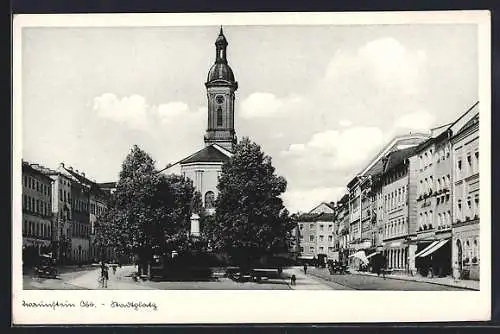 AK Traunstein /Obb., Stadtplatz mit Denkmal