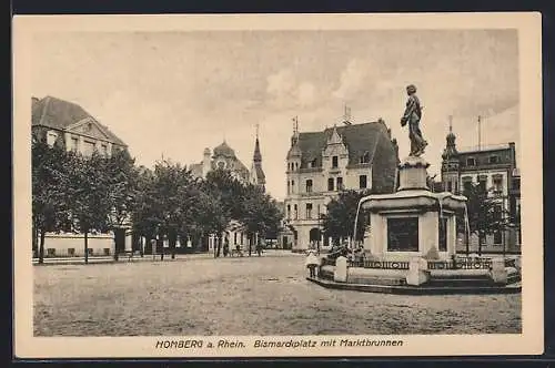 AK Homberg a. Rhein, Bismarckplatz mit Marktbrunnen