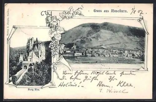 AK Moselkern, Blick auf den Ort und Burg Eltz