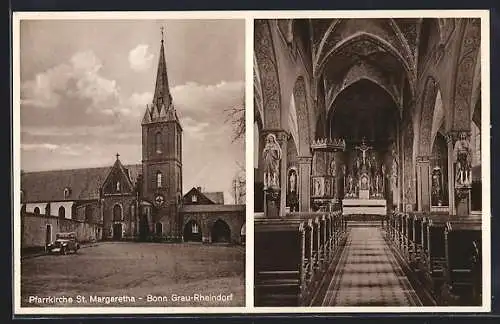 AK Grau-Rheindorf /Bonn, Pfarrkirche St. Margaretha, mit Innenansicht