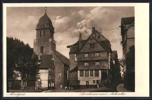 AK Monschau, Sparkasse und Aukirche