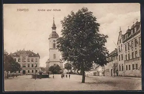 AK Triptis, Hotel zum Mohren, Kirche und Schule