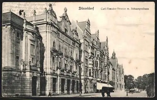 AK Düsseldorf, Carl-Theodor-Strasse mit Schauspielhaus