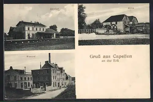 AK Capellen an der Erft, Brauerei, Bahnhof, Mühle