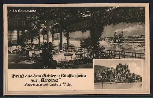 AK Assmannshausen a. Rhein, Gasthaus zur Krone, In der Kronenlaube