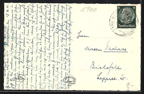 AK Siegen i. W., Poststrasse mit Geschäften und Zierbrunnen