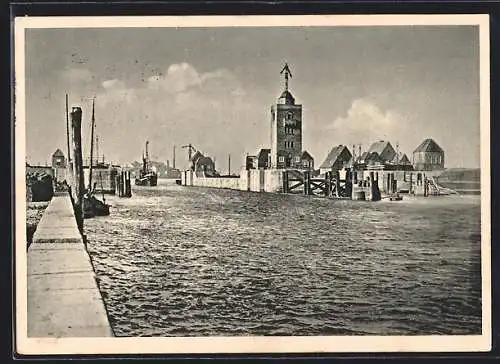 AK Wesermünde-Bremerhaven, Doppelschleuseneinfahrt zum Fischereihafen