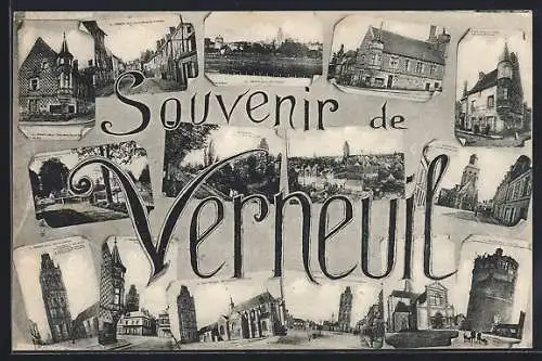 AK Verneuil, Souvenir des monuments et des rues principales