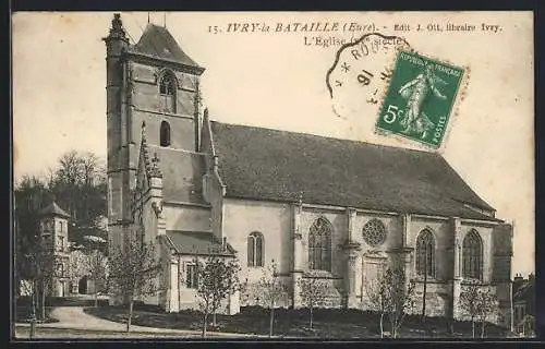 AK Ivry-la-Bataille, L`église et le clocher majestueux