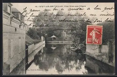 AK Ivry-la-Bataille, Vue sur l`Epte avec barque et ponton