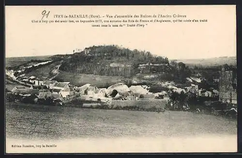 AK Ivry-la-Bataille, Vue d`ensemble des ruines de l`ancien château