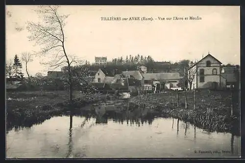 AK Tillières-sur-Avre, Vue sur l`Avre et Moulin