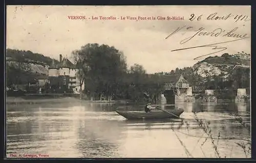 AK Vernon, Les Tourelles, Le Vieux Pont et la Côte St-Michel