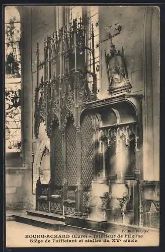 AK Bourg-Achard, Intérieur de l`Église, Siège de l`officiant et stalles du XVe siècle