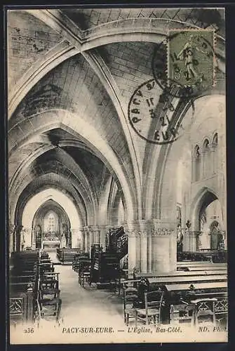 AK Pacy-sur-Eure, L`église, bas-côté intérieur avec arches et bancs