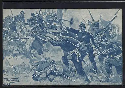 AK Gravelotte, Soldaten in der Schlacht, Reichseinigungskriege 1870 /71