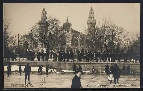 AK Zürich, Seegefrörne 1907, Eisstoss