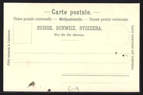 Lithographie Frau in Tracht des Appenzeller Landes beim Sticken