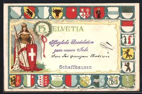 AK Die Helvetia und die Kantons-Wappen