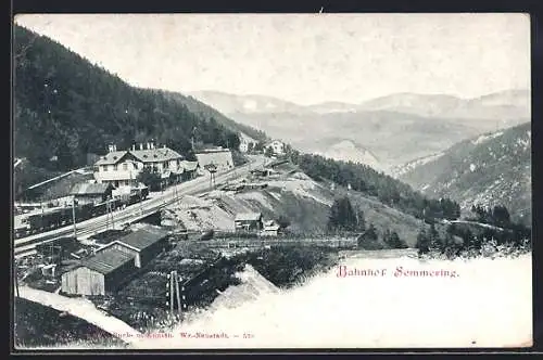 AK Semmering, Panoramablick mit Bahnhof